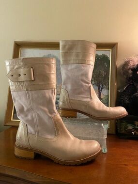 Timberland Earthkeepers size 8.5 boots cement gray leather and canvas twill